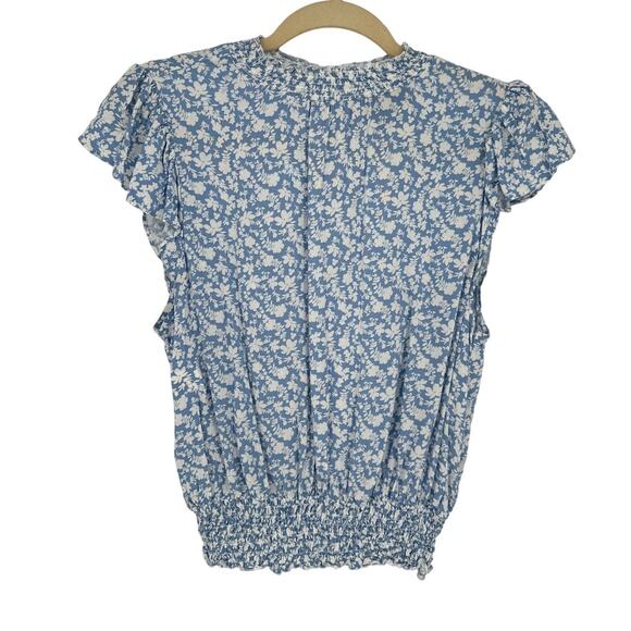 Laundry by Shelli Segal Blouse Blue White Floral Ruching Short Sleeve Size S - Picture 1 of 10